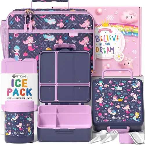 Miniatura 18 de Fimibuke Lonchera Bento para niños con 4 compartimentos, bolsa de almuerzo aislada, tarro térmico de acero inoxidable al vacío, paquete de hielo