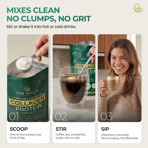 Miniatura 5 de Polvo de colágeno con vitamina C y probiótico (18g de proteína) Péptidos de colágeno halal puro de pasto para mujeres - Sin sabor e hidrolizado
