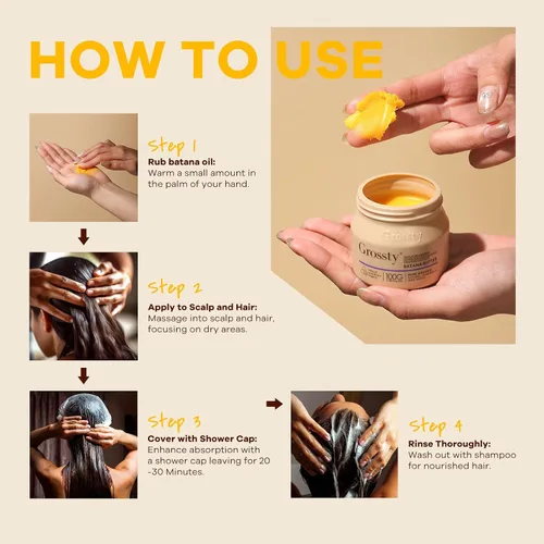Miniatura 2 de Grossty Aceite de batana para el crecimiento del cabello, Dr. Sebi 100% puro crudo orgánico aceite de batana mantequilla tratamiento hidratante