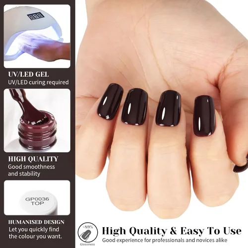 Miniatura 4 de Esmalte de uñas de gel marrón chocolate, 0.5 onzas líquidas, UV/LED, para otoño e invierno, colores oscuros, negro, café, kit de esmalte en gel