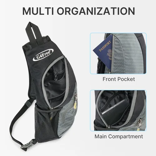 Miniatura 2 de G4Free Bolso bandolera para hombres y mujeres, mochila cruzada pequeña, bolsas de hombro ligeras para viajes, exteriores y deportes (negro y gris)