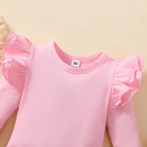 Miniatura 12 de Mameluco de manga larga con volantes para bebé y niña, mameluco de una pieza, color liso