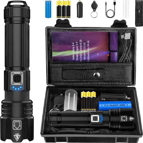Miniatura 13 de Victoper Linterna LED Paquete de 6, Linternas Tácticas Brillantes de 2000 Lúmenes de Alto Lumen con 5 Modos, Linterna con Zoom de Enfoque Negro