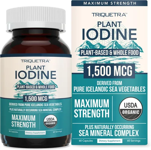 Suplemento de yodo orgánico – 1,500 mcg de yodo, máxima potencia – de complejo de vegetales marinos, alimento integral y forma cruda – Contiene las