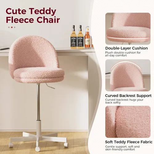 Miniatura 4 de GTPLAYER Silla de oficina alta de terciopelo con ruedas, sillas de tocador con respaldo, altura versátil: taburetes de oficina a bar, silla