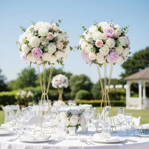 Miniatura 2 de Juego de 4 jarrones geométricos dorados para centros de mesa, soportes de flores de 23.6 pulgadas de alto para bodas, jarrones de trompeta florales