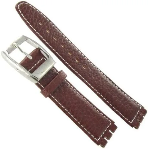 Miniatura 2 de Correa de reloj Morellato marrón Gen.Italian de cuero en contraste cosido para Swatch de 0.787in