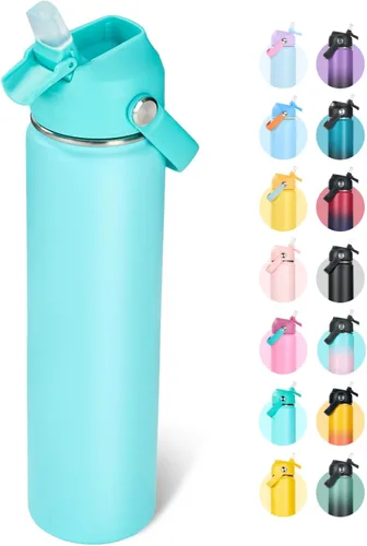 Miniatura 17 de Fijinhom Botella de agua aislada de acero inoxidable de 18 oz, de boca ancha, de doble pared, con vacío, con pajita de silicona, a prueba de sudor