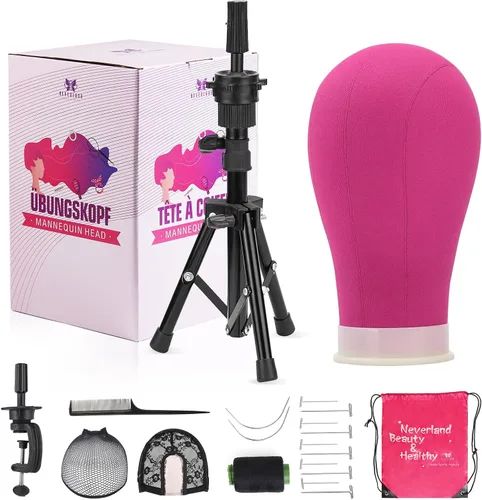 Miniatura 10 de Neverland Beauty & Health Cabeza de maniquí para peluca de 22 pulgadas con soporte trípode, juego de cabeza de lona para maniquí para fabricación