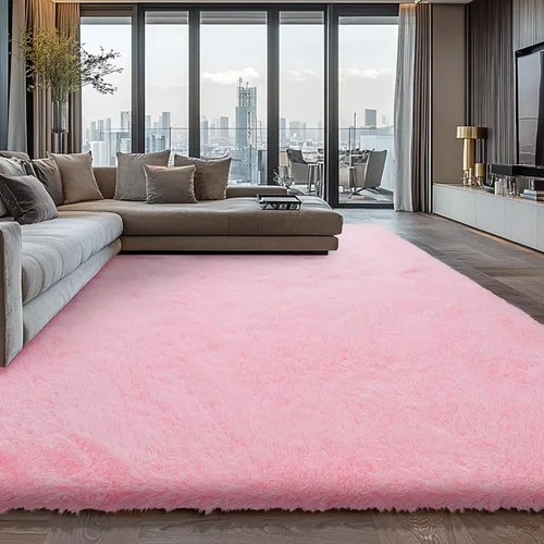 Miniatura 10 de Alfombra peluda para dormitorio, sala de estar, 2 x 6 pies, antideslizante, esponjosa, suave, alfombra lanuda beige y blanca para sala de estar