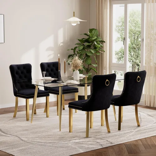Miniatura 69 de Baysitone Juego de mesa de comedor de vidrio de 51 pulgadas para 4, juego de 5 piezas moderno de comedor, mesa de cocina rectangular de vidrio con 4