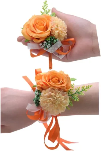 Miniatura 3 de Rikyo Juego de 2 ramilletes de muñeca de flores de rosas y flores de seda para novia y novio, decoración de pasteles y fiestas (verde negruzco)