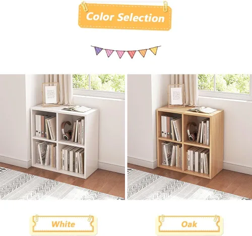 Miniatura 5 de NELYE - Estantería organizadora de 4 cubos con contenedores de almacenamiento de tela, estante abierto de compartimentos simples, roble