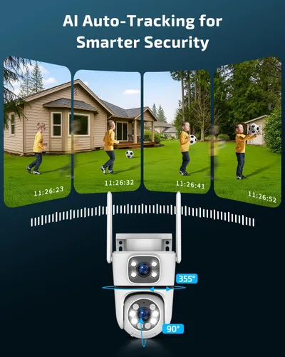 Miniatura 4 de OHWOAI Cámara de seguridad al aire libre inalámbrica de doble vista, cámaras de vigilancia 2.4G/5G WiFi PTZ con visión nocturna a