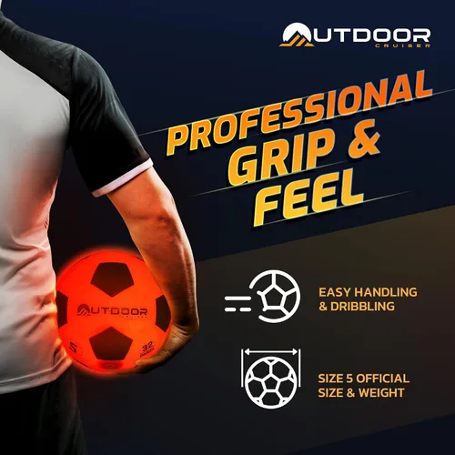Miniatura 4 de Balón de fútbol con luz para Outdoor Cruiser - Construcción de goma impermeable, brilla en la oscuridad, brilla hasta 30 horas con activación