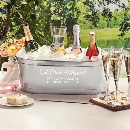 Miniatura 8 de Let's Make Memories Bañera de bebidas personalizada con soporte, para bodas, recién casados, tina de metal galvanizado, enfriador de bebidas, 5.5