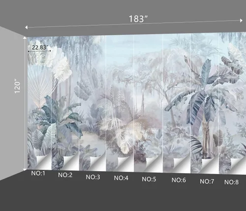 Miniatura 105 de Papel pintado botánico de selva tropical Hojas verdes de planta murales Estética para decorar habitación Sala de estar Fondo de TV Gran mural de B033