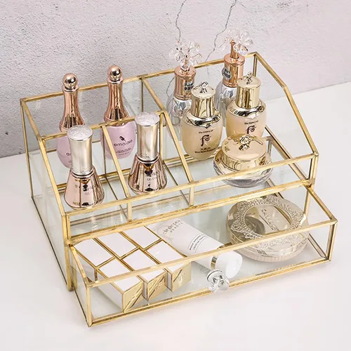 Soporte para brochas de maquillaje de cristal, organizador de brochas de maquillaje, caja de exhibición de joyas, elegante organizador de maquillaje