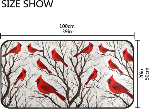 Miniatura 3 de Northen - Alfombra de cocina con ramas de cardenales rojos, antifatiga, para Navidad, invierno, Navidad, decorativo, antideslizante, lavable