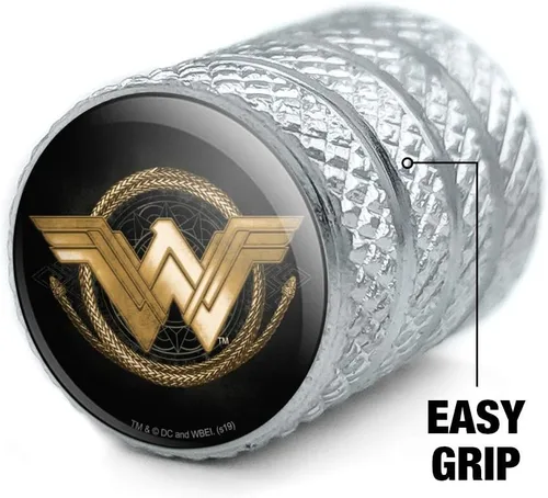 Miniatura 3 de GRAPHICS & MORE Wonder Woman Movie Golden Lasso Logo Tire Rim Wheel Aluminio Valve Stem Caps
