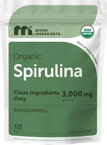 Micro Ingredients Suplemento orgánico de espirulina, 720 tabletas (suministro para 4 meses), sin relleno y sin OMG, rico en proteínas veganas,