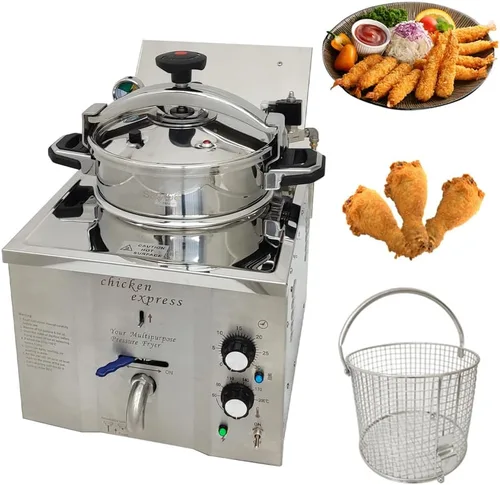 Freidora eléctrica a presión de encimera de 16L, estufa de pollo frito de alta presión de acero inoxidable, freidora comercial con temporizador,