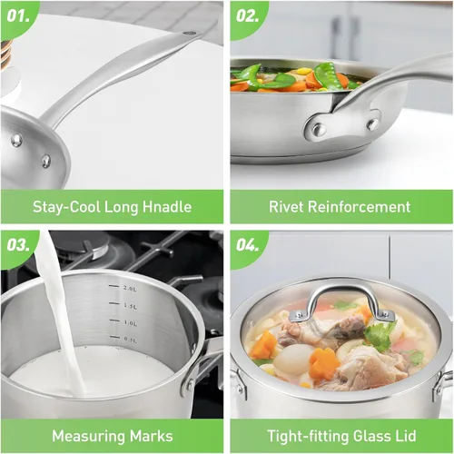 Miniatura 5 de Duxtop Juego Profesional de Ollas y Sartenes de Acero Inoxidable, Juego de 17 Piezas de Utensilios de Cocina de Inducción, Tecnología de Unión por
