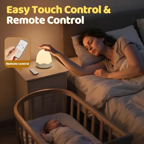 Miniatura 5 de Luz nocturna de bebé para niños, 10 niveles de brillo + 10 colores de luz de huevo para guardería, táctil + control remoto + luz nocturna de huevo