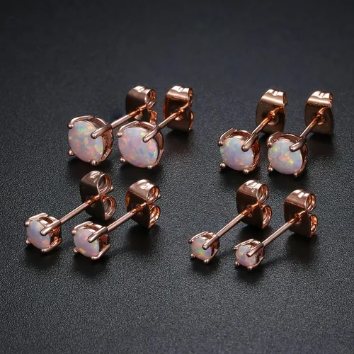 Miniatura 5 de GEMSME Aretes de ópalo chapados en oro rosa de 18 quilates, 0.236 in, redondos para mujer