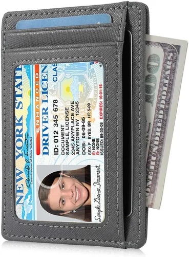 Miniatura 2 de Slim RFID - Soporte para tarjetas con sistema de bloqueo, billetera de cuero de bolsillo frontal minimalista para mujer
