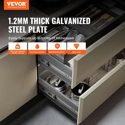 Miniatura 2 de VEVOR 6 pares de deslizadores de cajón de cierre suave de 20 pulgadas 14 16 18 20 22 24 pulgadas de montaje lateral resistentes, deslizadores
