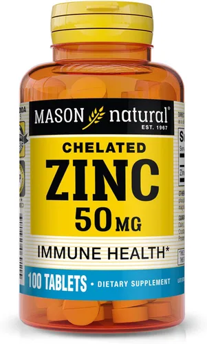 Mason Natural Zinc 50 mg, apoya la función inmunológica y la salud antioxidante, 100 tabletas