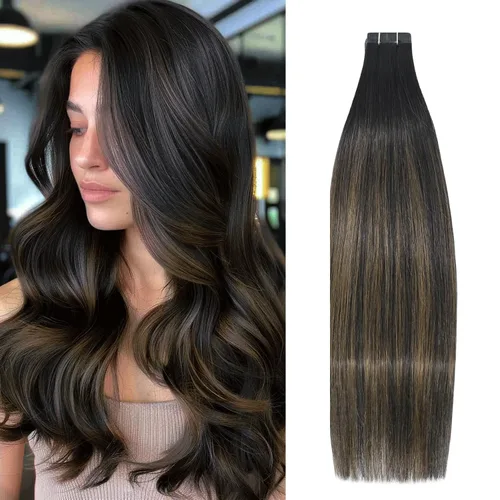 Miniatura 31 de Extensiones de cabello humano adhesivas, sedosas y lacias, 100% Remy, color marrón oscuro, para mujeres, 20 unidades por paquete