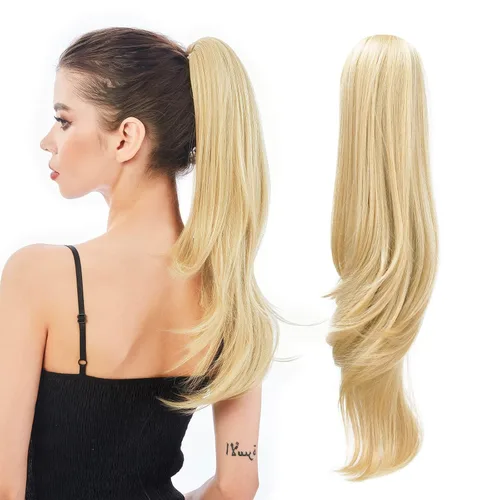 Miniatura 18 de Extensión de Cola de Caballo, Extensión de Cabello con Garra Larga de 20", Piezas de Cabello Sintético Ondulado Liso con Clip en Peluca de Cola