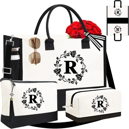 Miniatura 16 de Adyoung - Bolsas de mano con monograma, 3 bolsas de mano personalizadas con iniciales para mujeres, regalos de cumpleaños, bolsa de lona con letras