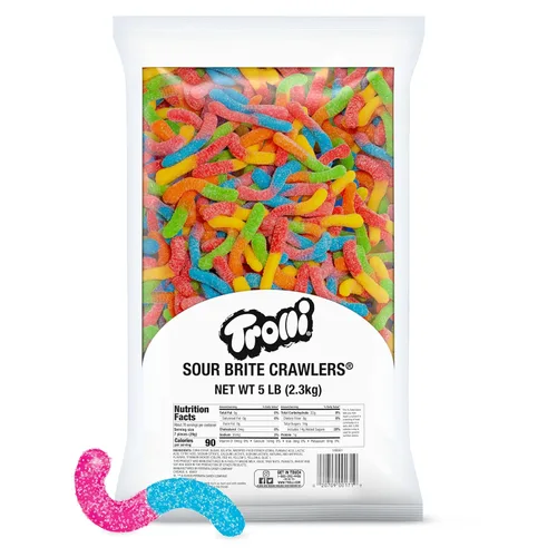 Trolli - Gusanos de goma Sour Brite Crawlers, bolsa de caramelos a granel de 5 libras