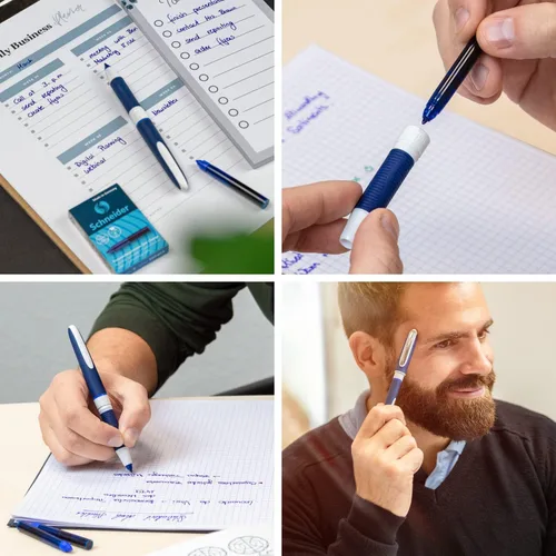 Miniatura 2 de Schneider One Change 183703 - Bolígrafo de punta ultra suave de 0.024 in, barril azul/blanco, tinta azul, caja de 5 bolígrafos