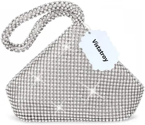 Miniatura 7 de VISTATROY Bolso de noche para mujer, con diamantes de imitación brillantes, triangular, cadena de diseñador, bolso de mano para fiesta, graduación