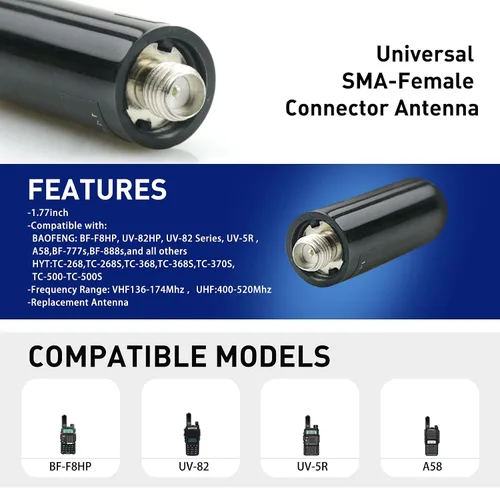 Miniatura 2 de NA-805 Antena corta universal Walkie Talkie Antena de repuesto para radios PUXING Kenwood HYT UV5R (paquete de 2) 2.0 in Ultra-corto 2.15/3.0