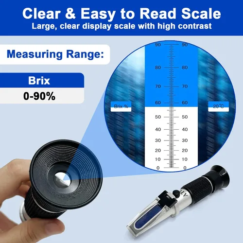 Miniatura 2 de Refractómetro Brix 0-90% con ATC, probador de azúcar de rango ultra amplio de alta precisión, precalibrado y listo para usar, medidor óptico