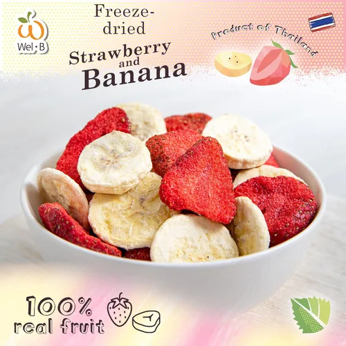 Miniatura 2 de Wel-B Bocadillos de frutas liofilizadas, fresas frescas y plátanos liofilizados para obtener una textura saludable y crujiente mientras conservan
