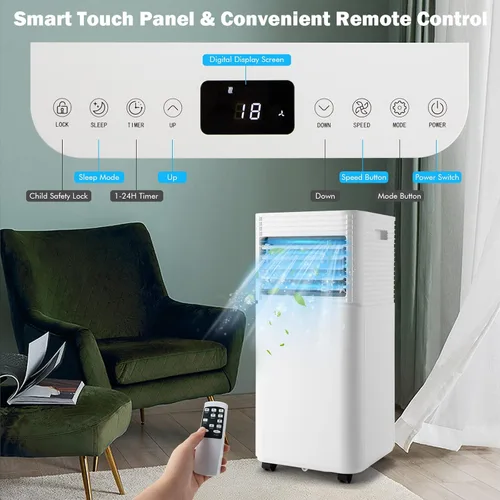 Miniatura 5 de PETSITE Aire acondicionado portátil, unidad de enfriamiento de CA de 8000 BTU para habitación, unidad de CA 3 en 1 con enfriador de aire, ventilador