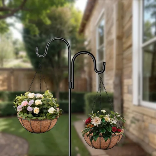 Miniatura 6 de Paquete de 4 macetas colgantes de metal de 10 pulgadas con forro de fibra de coco al aire libre, cestas colgantes para plantas al aire libre, cestas