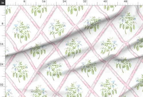 Miniatura 2 de Spoonflower Tela - Cintas de enrejado rosa planta de guisante azul verde Grandmillenial impreso en tela de gasa Fat Quarter - Costura de ropa