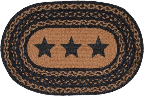 VHC Brands Farmhouse Star - Mantel individual para mesa de comedor, yute trenzado, ovalado, negro tostado, 10 x 16 pulgadas