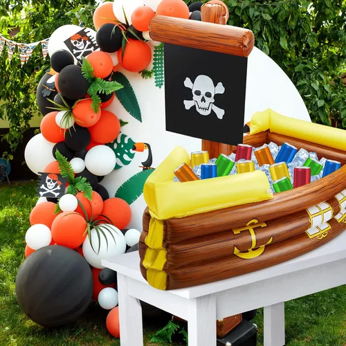 Miniatura 4 de Cunhill Enfriador hinchable de barco pirata de Halloween, enfriador hinchable para decoración de fiesta de cumpleaños Gasparilla, suministros