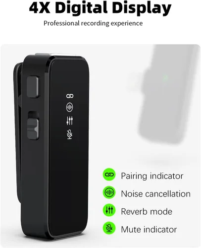 Miniatura 5 de Rythflo Micrófono Lavalier inalámbrico para iPhone Android PC con cancelación de ruido, transmisión de 100 pies, duración de la batería de 18 horas