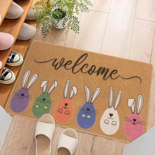 Miniatura 6 de XuoAz Felpudo decorativo de Pascua para puerta de entrada al aire libre, conejito de Pascua, antideslizante, fibra de coco para la decoración