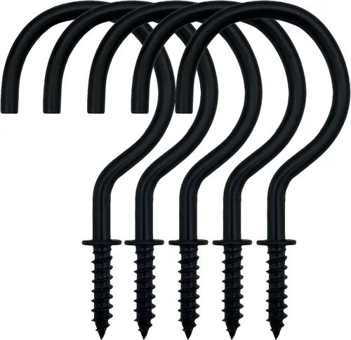 Ganchos de rosca de 2 pulgadas, ganchos de techo negros para tazas, 20 ganchos de rosca, luces de Navidad y cortinas, cocina, colgador de plantas