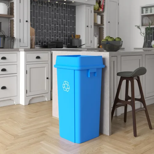 Miniatura 4 de Cubo de basura comercial cuadrado azul de 23 galones con tapa Oficina al aire libre, restaurante, cocina escolar